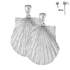 Sterling Silver 42mm Shell Earrings (White or Yellow Gold Plated)