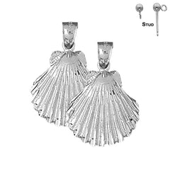 Sterling Silver 31mm Shell Earrings (White or Yellow Gold Plated)