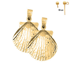 Sterling Silver 26mm Shell Earrings (White or Yellow Gold Plated)