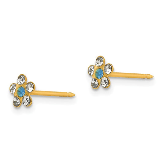 Inverness 14K Yellow Gold Clear Blue Crystal Flower Earrings