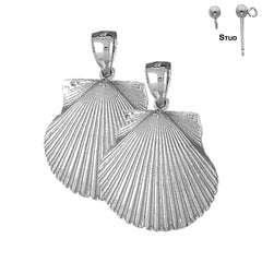 Sterling Silver 31mm Shell Earrings (White or Yellow Gold Plated)