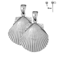 Sterling Silver 28mm Shell Earrings (White or Yellow Gold Plated)