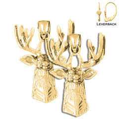 Sterling Silver 33mm Deer Earrings (White or Yellow Gold Plated)