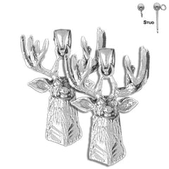 Sterling Silver 33mm Deer Earrings (White or Yellow Gold Plated)