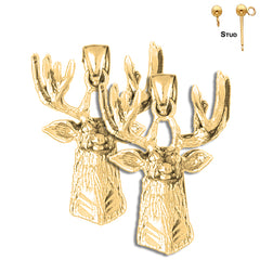 Sterling Silver 33mm Deer Earrings (White or Yellow Gold Plated)