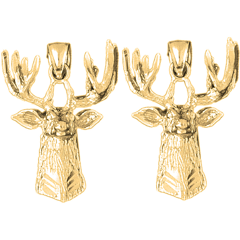 Yellow Gold-plated Silver 33mm Deer Earrings