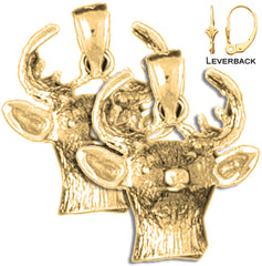 Sterling Silver 21mm Deer Earrings (White or Yellow Gold Plated)