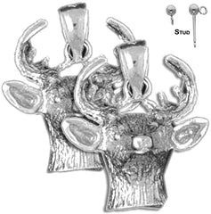 Sterling Silver 21mm Deer Earrings (White or Yellow Gold Plated)