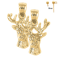 Sterling Silver 21mm Deer Earrings (White or Yellow Gold Plated)