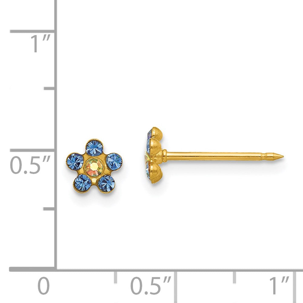 Inverness 14K Yellow Gold Blue Aurora Borealis Crystal Flower Earrings