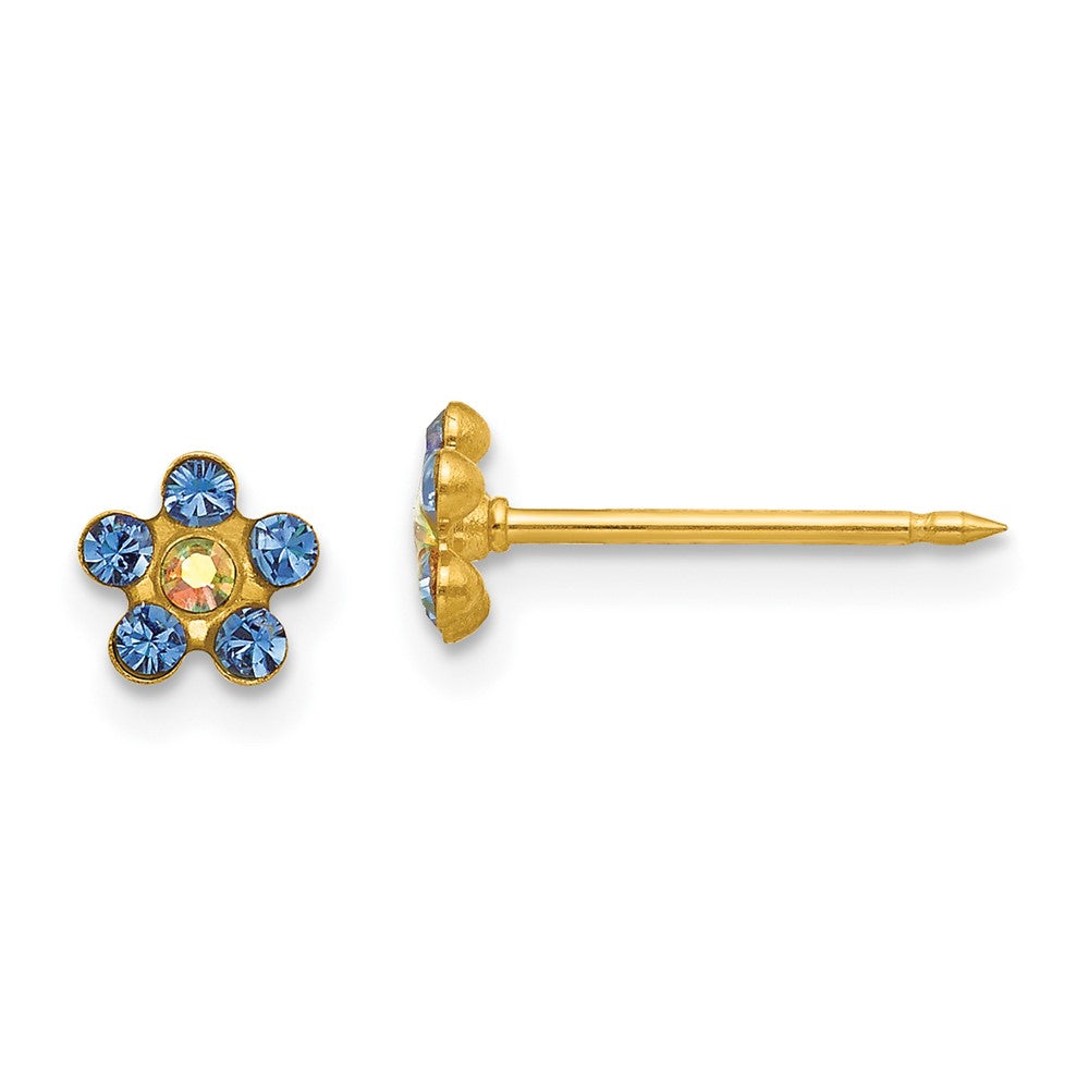 Inverness 14K Yellow Gold Blue Aurora Borealis Crystal Flower Earrings