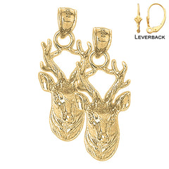 Sterling Silver 36mm Deer Earrings (White or Yellow Gold Plated)