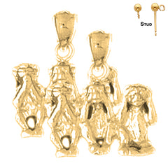 Sterling Silver 20mm 3D Three Wise Monkey (White or Yellow Gold Plated)
