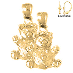 Sterling Silver 20mm 3D Teddy Bear Earrings (White or Yellow Gold Plated)