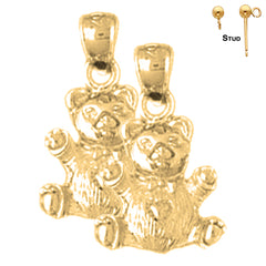 Sterling Silver 20mm 3D Teddy Bear Earrings (White or Yellow Gold Plated)