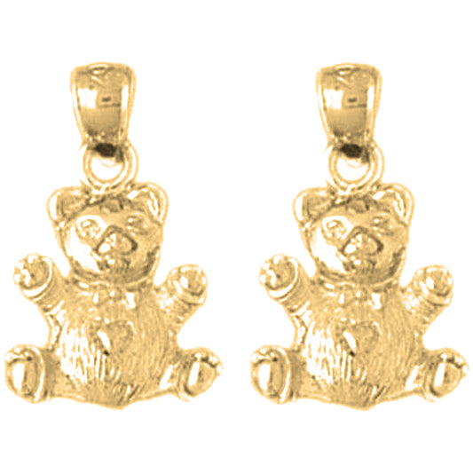 Yellow Gold-plated Silver 20mm 3D Teddy Bear Earrings
