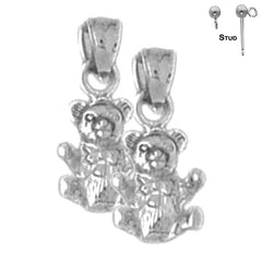 Sterling Silver 16mm 3D Teddy Bear Earrings (White or Yellow Gold Plated)