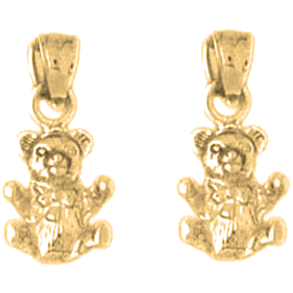 Yellow Gold-plated Silver 16mm 3D Teddy Bear Earrings