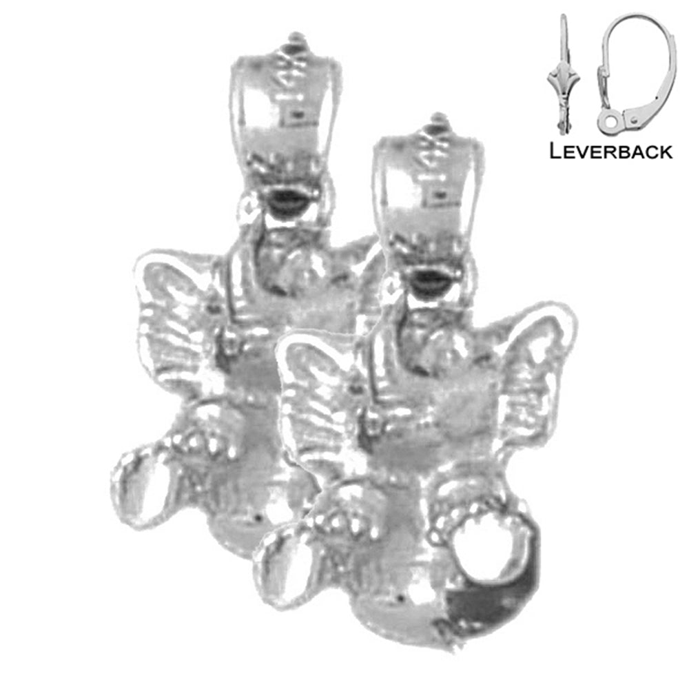 Sterling Silver 18mm 3D Elephant Earrings (White or Yellow Gold Plated)