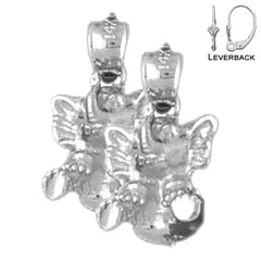 Pendientes de elefante 3D de plata de ley de 18 mm (chapados en oro blanco o amarillo)