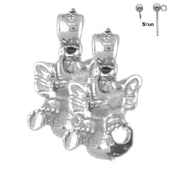 Sterling Silver 18mm 3D Elephant Earrings (White or Yellow Gold Plated)
