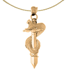 Anhänger „3D-Kobra um Schwert gewickelt“ aus 10 Karat, 14 Karat oder 18 Karat Gold