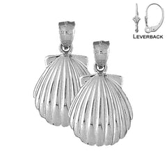 Sterling Silver 33mm Shell Earrings (White or Yellow Gold Plated)