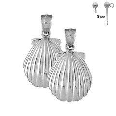 Sterling Silver 33mm Shell Earrings (White or Yellow Gold Plated)