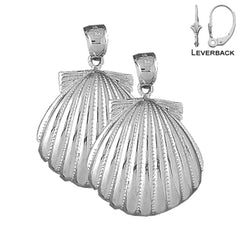 Sterling Silver 38mm Shell Earrings (White or Yellow Gold Plated)