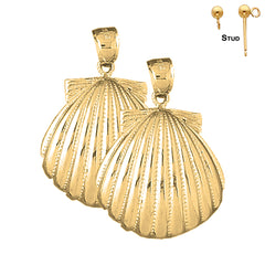 Sterling Silver 38mm Shell Earrings (White or Yellow Gold Plated)