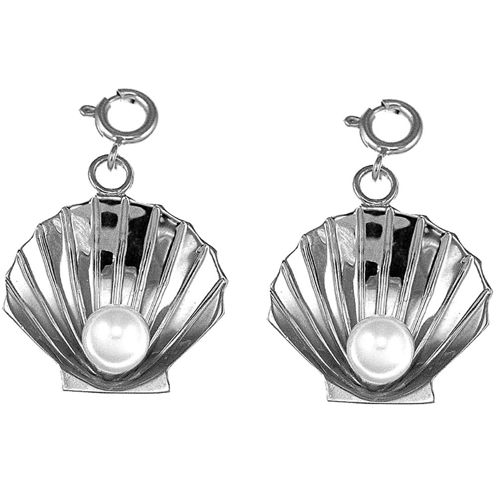 Sterling Silver 29mm Shell With Pearl Earrings
