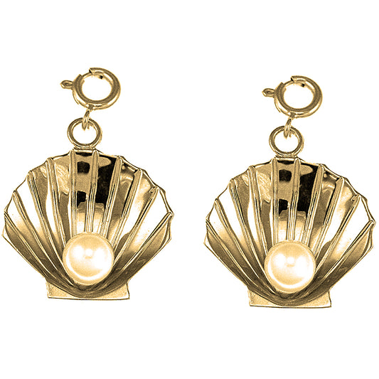 Yellow Gold-plated Silver 29mm Shell With Pearl Earrings