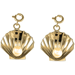 Yellow Gold-plated Silver 29mm Shell With Pearl Earrings