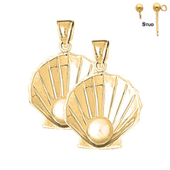 Sterling Silver 35mm Shell With Pearl Earrings (White or Yellow Gold Plated)