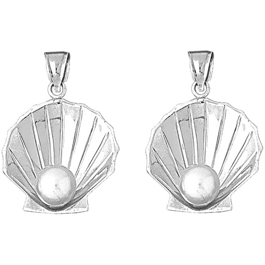 Sterling Silver 35mm Shell With Pearl Earrings