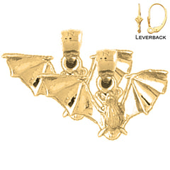 Pendientes de murciélago de plata de ley de 15 mm (chapados en oro blanco o amarillo)