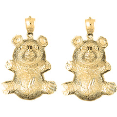 Yellow Gold-plated Silver 38mm Teddy Bear Earrings