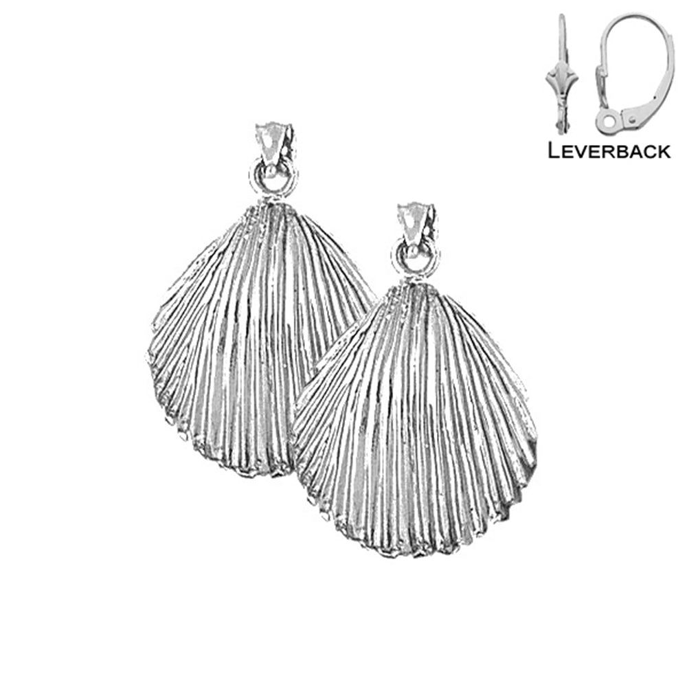 Sterling Silver 29mm Shell Earrings (White or Yellow Gold Plated)