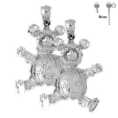 Sterling Silver 28mm Teddy Bear Earrings (White or Yellow Gold Plated)