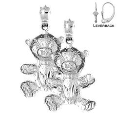 Sterling Silver 29mm Teddy Bear Earrings (White or Yellow Gold Plated)