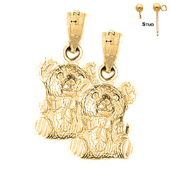 21 mm große Teddybär-Ohrringe aus Sterlingsilber (weiß- oder gelbvergoldet)