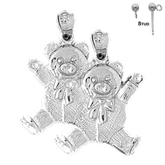 Sterling Silver 24mm Teddy Bear Earrings (White or Yellow Gold Plated)