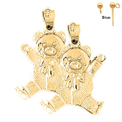 Sterling Silver 24mm Teddy Bear Earrings (White or Yellow Gold Plated)