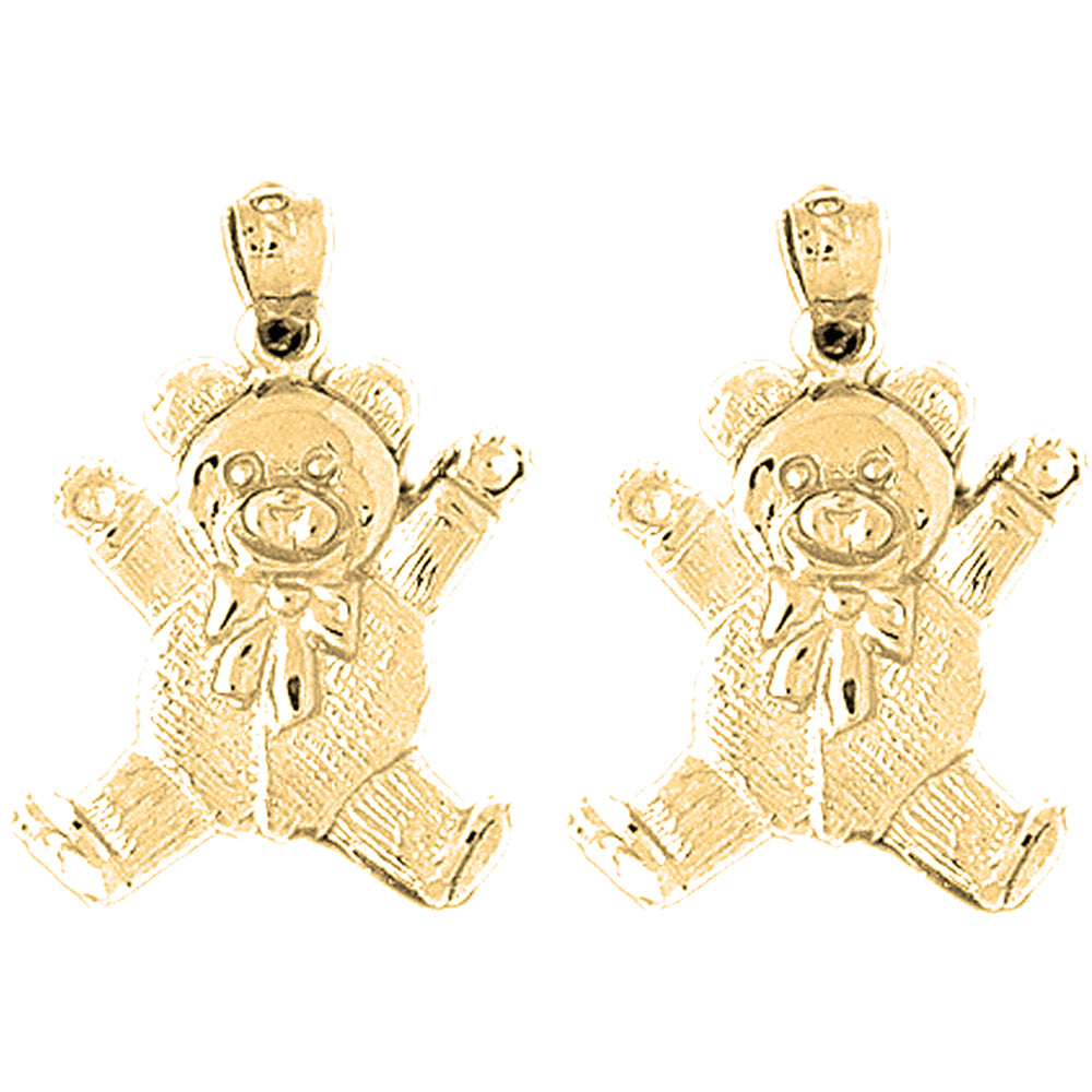 Yellow Gold-plated Silver 24mm Teddy Bear Earrings