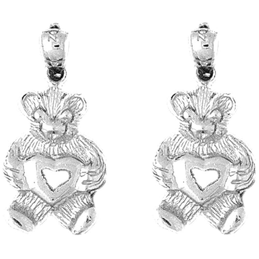 Sterling Silver 25mm Teddy Bear Earrings
