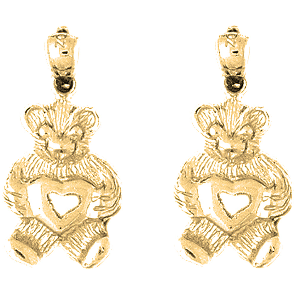 Yellow Gold-plated Silver 25mm Teddy Bear Earrings