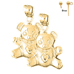 Sterling Silver 20mm Teddy Bear Earrings (White or Yellow Gold Plated)