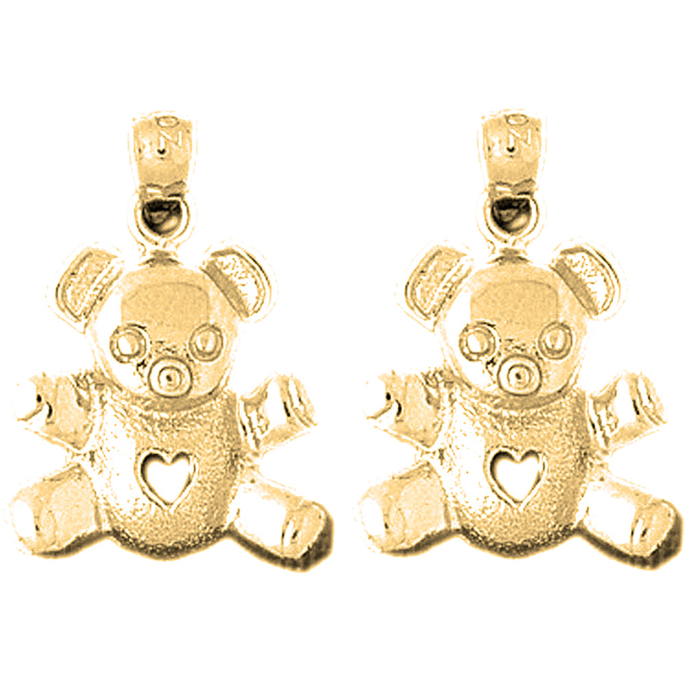 Yellow Gold-plated Silver 21mm Teddy Bear Earrings