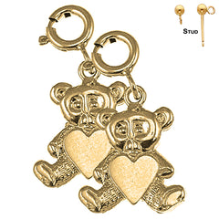 Sterling Silver 18mm Teddy Bear Earrings (White or Yellow Gold Plated)