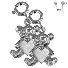 Sterling Silver 18mm Teddy Bear Earrings (White or Yellow Gold Plated)